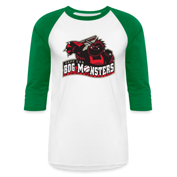 Cape Cod Bog Monsters Baseball T-Shirt - white/kelly green