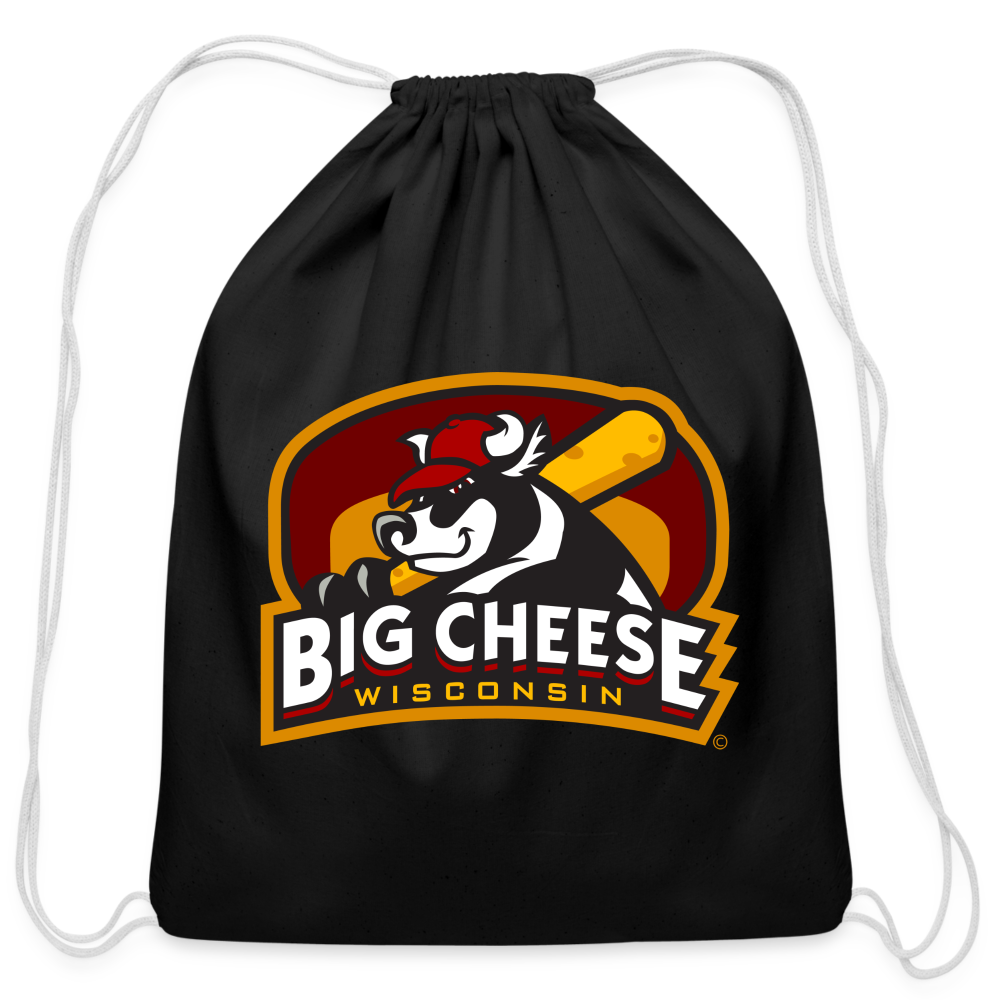 Wisconsin Big Cheese Cotton Drawstring Bag - black
