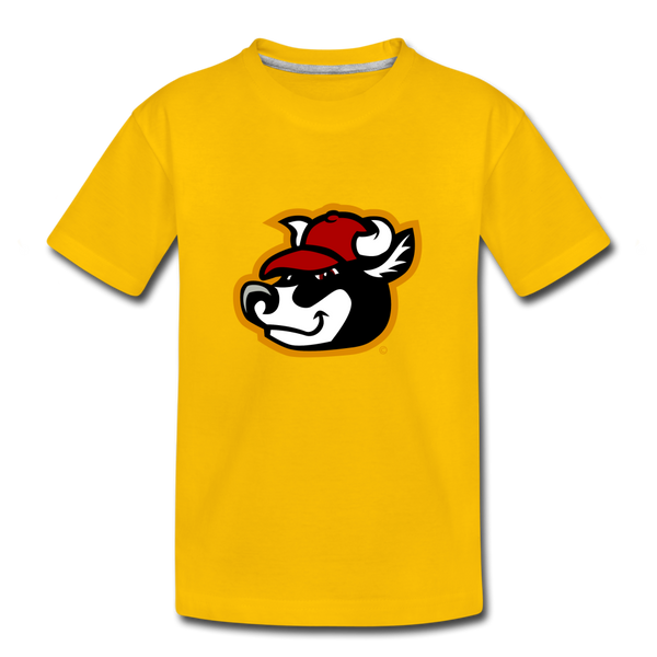 Wisconsin Big Cheese Cow Mascot Kids' Premium T-Shirt - sun yellow
