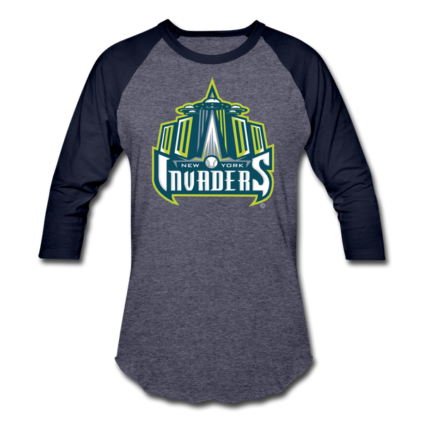New York Invaders Unisex Baseball T-Shirt - heather blue/navy