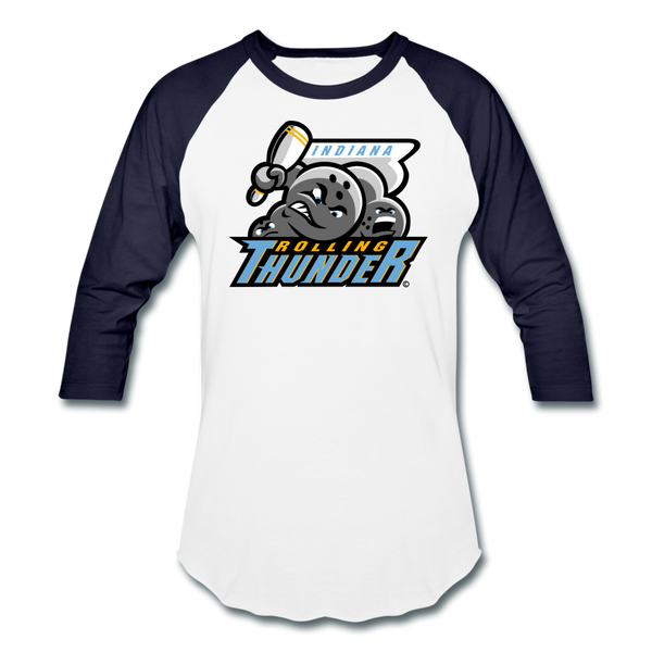 Indiana Rolling Thunder Unisex Baseball T-Shirt (For Bowlers!) - white/navy
