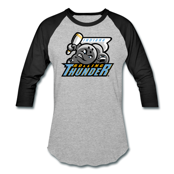 Indiana Rolling Thunder Unisex Baseball T-Shirt (For Bowlers!) - heather gray/black
