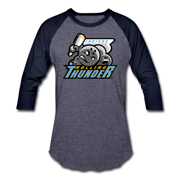 Indiana Rolling Thunder Unisex Baseball T-Shirt (For Bowlers!) - heather blue/navy