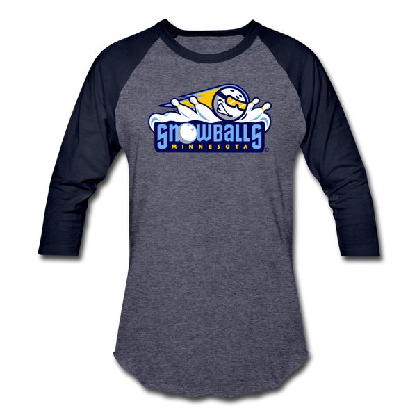 Minnesota Snowballs Unisex Baseball T-Shirt (For Bowlers!) - heather blue/navy