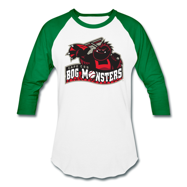 Cape Cod Bog Monsters Unisex Baseball T-Shirt - white/kelly green