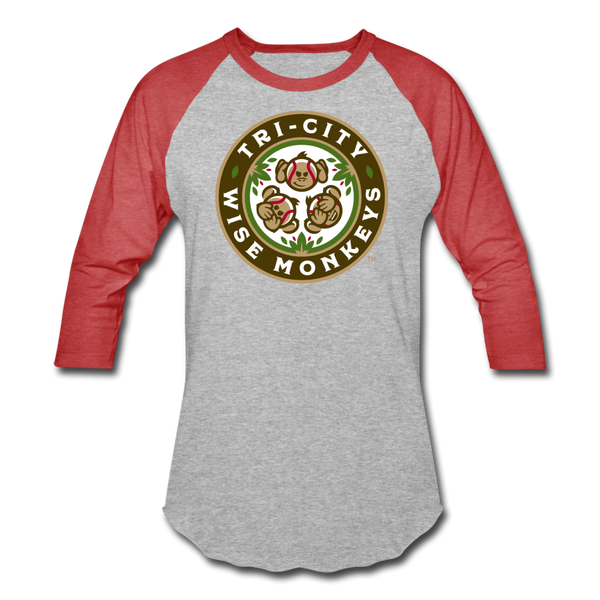Tri-City Wise Monkeys Unisex Baseball T-Shirt - heather gray/red