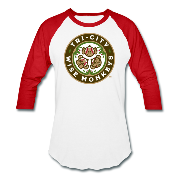 Tri-City Wise Monkeys Unisex Baseball T-Shirt - white/red