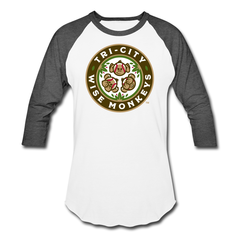 Tri-City Wise Monkeys Unisex Baseball T-Shirt - white/charcoal