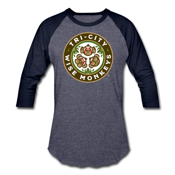 Tri-City Wise Monkeys Unisex Baseball T-Shirt - heather blue/navy