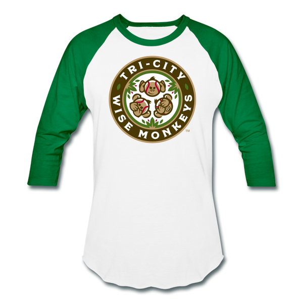 Tri-City Wise Monkeys Unisex Baseball T-Shirt - white/kelly green