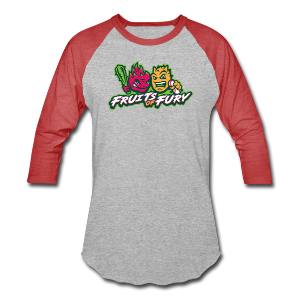Fruits of Fury Unisex Baseball T-Shirt - heather gray/red