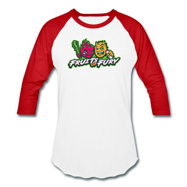 Fruits of Fury Unisex Baseball T-Shirt - white/red