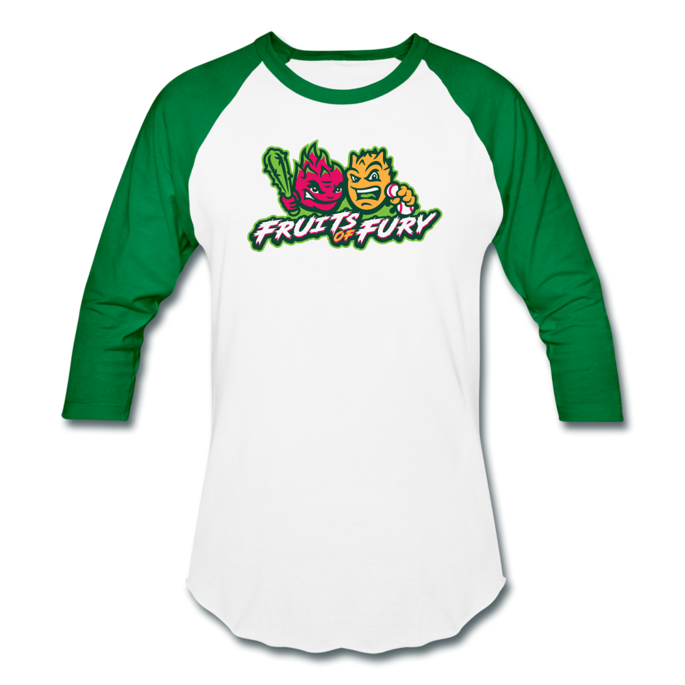 Fruits of Fury Unisex Baseball T-Shirt - white/kelly green